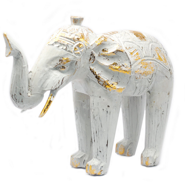Geschnitzte Holzelefanten - Weiß & Gold